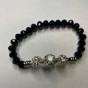 Black beaded bracelet With Faux Diamonds, stretch, Women’s Jewelry